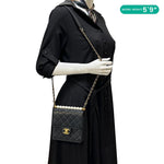 CHANEL Chic Pearls Flap Quilted Calfskin Leather Shoulder Bag Black
