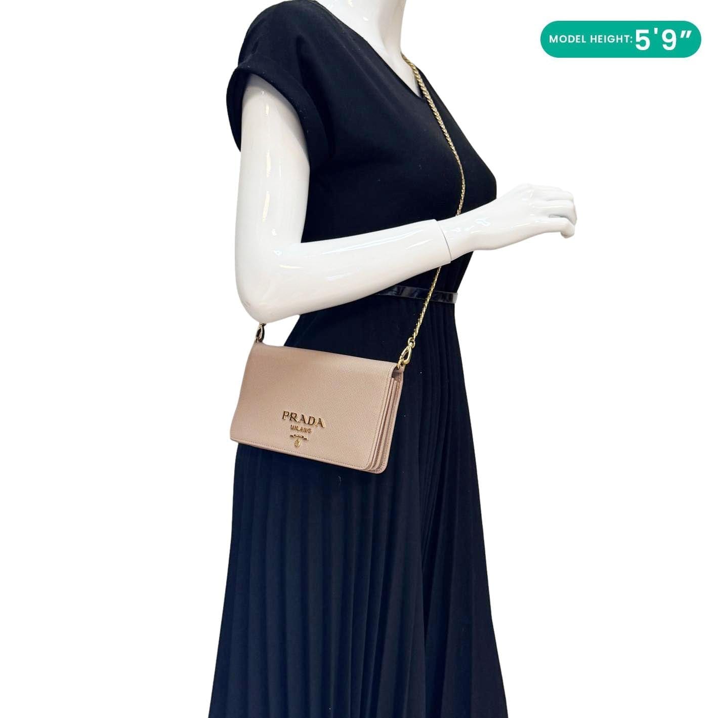 PRADA Soft Calfskin Saffiano Leather Chain Shoulder Bag Cipria PRADA Soft Calfskin Saffiano Leather Chain Shoulder Bag Cipria