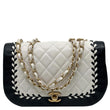 CHANEL Braided Saddle Flap Quilted Lambskin Crossbody Bag Bicolor