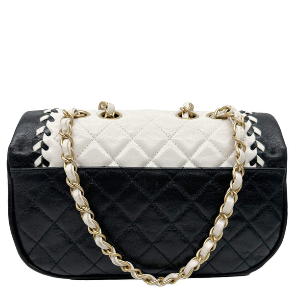CHANEL Braided Saddle Flap Quilted Lambskin Crossbody Bag Bicolor