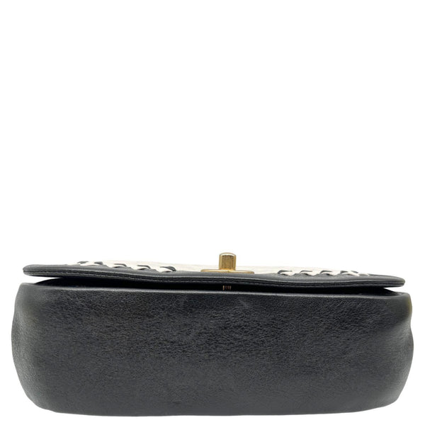 CHANEL Braided Saddle Flap Quilted Lambskin Crossbody Bag Bicolor