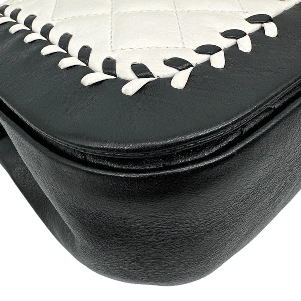 CHANEL Braided Saddle Flap Quilted Lambskin Crossbody Bag Bicolor