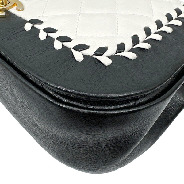 CHANEL Braided Saddle Flap Quilted Lambskin Crossbody Bag Bicolor