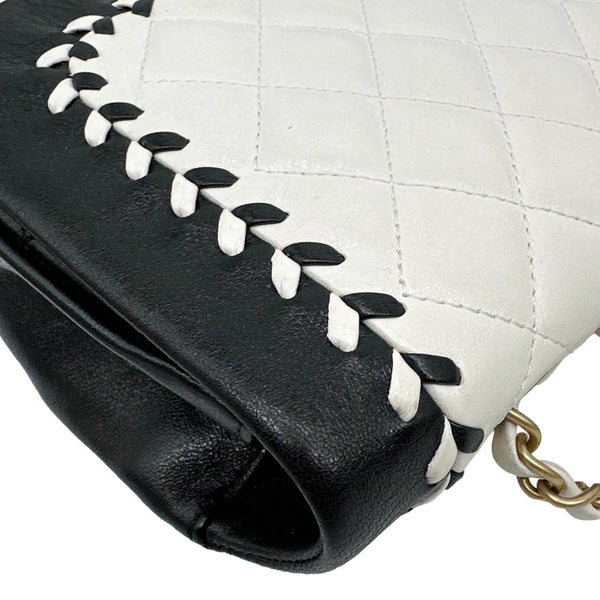 CHANEL Braided Saddle Flap Quilted Lambskin Crossbody Bag Bicolor