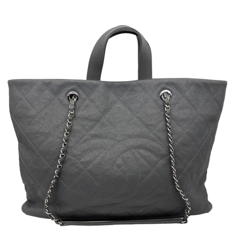 CHANEL Timeless CC Quilted Caviar Leather Shopping Tote Bag Grey