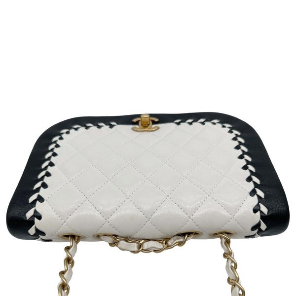 CHANEL Braided Saddle Flap Quilted Lambskin Crossbody Bag Bicolor