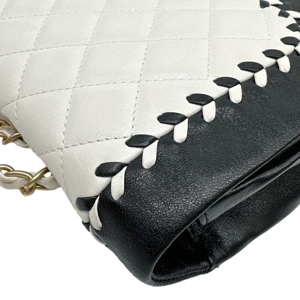 CHANEL Braided Saddle Flap Quilted Lambskin Crossbody Bag Bicolor