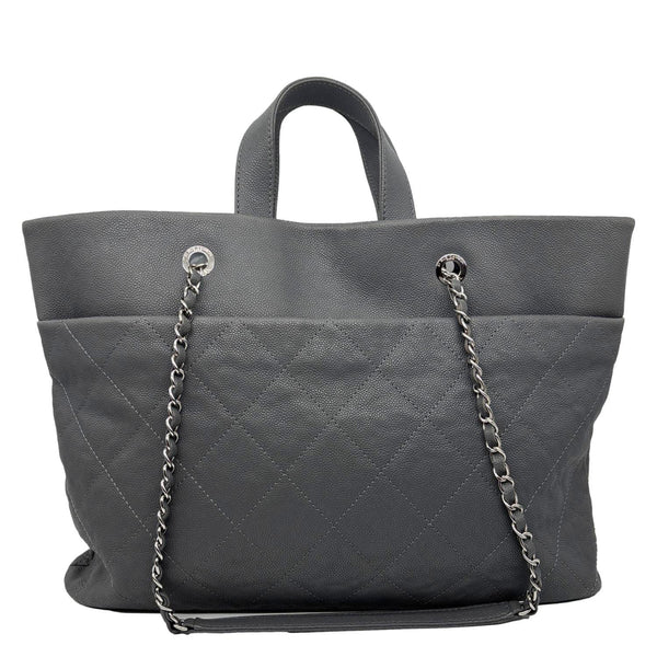 CHANEL Timeless CC Quilted Caviar Leather Shopping Tote Bag Grey