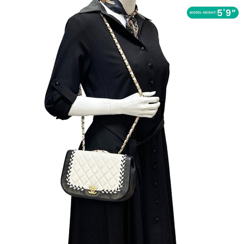 CHANEL Braided Saddle Flap Quilted Lambskin Crossbody Bag Bicolor