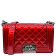 CHANEL Boy Flap Small Quilted Patent Leather Shoulder Bag Red