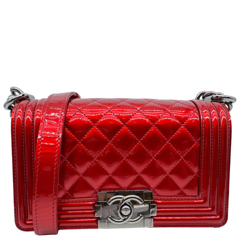 CHANEL Boy Flap Small Quilted Patent Leather Shoulder Bag Red