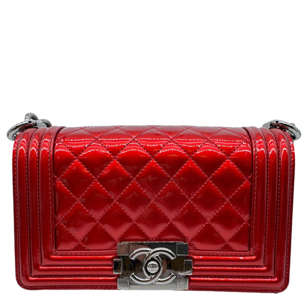CHANEL Boy Flap Small Quilted Patent Leather Shoulder Bag Red
