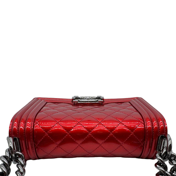 CHANEL Boy Flap Small Quilted Patent Leather Shoulder Bag Red