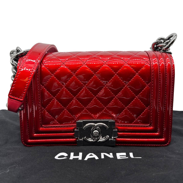 CHANEL Boy Flap Small Quilted Patent Leather Shoulder Bag Red