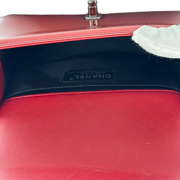 CHANEL Boy Flap Small Quilted Patent Leather Shoulder Bag Red