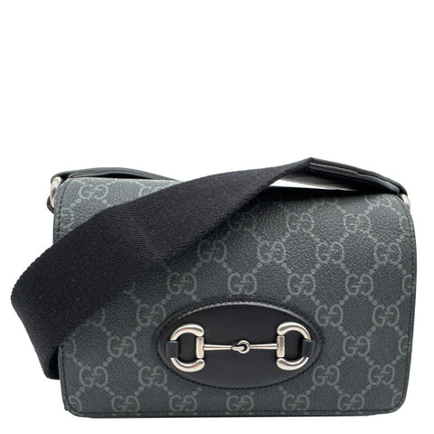 GUCCI Horsebit 1955 Mini GG Supreme Canvas Crossbody Bag Black