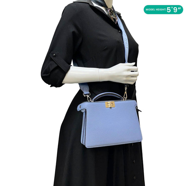 FENDI Peekaboo IseeU X-Cross Mini Leather Satchel Shoulder Bag Light Blue