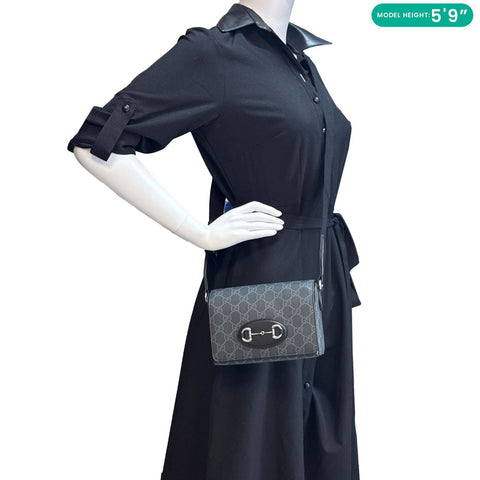 GUCCI Horsebit 1955 Mini GG Supreme Canvas Crossbody Bag Black