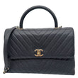CHANEL Coco Handle Flap Medium Quilted Chevron Caviar Leather Crossbody Bag Black