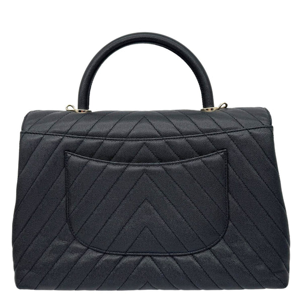CHANEL Coco Handle Flap Medium Quilted Chevron Caviar Leather Crossbody Bag Black