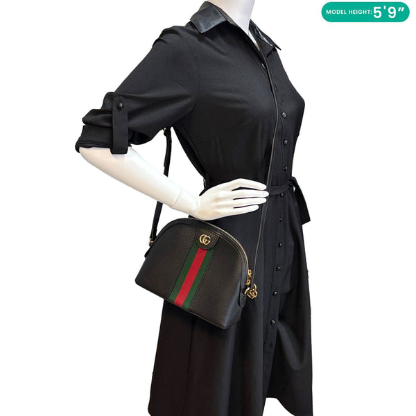 GUCCI Ophidia Dome Small Calfskin Leather Shoulder Bag Black 499621