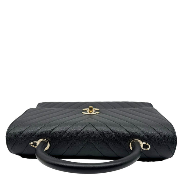CHANEL Coco Handle Flap Medium Quilted Chevron Caviar Leather Crossbody Bag Black