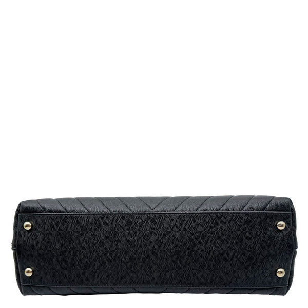 CHANEL Coco Handle Flap Medium Quilted Chevron Caviar Leather Crossbody Bag Black