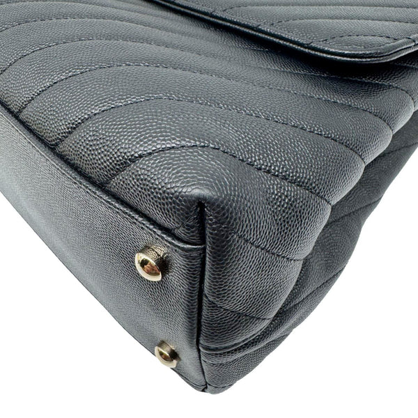 CHANEL Coco Handle Flap Medium Quilted Chevron Caviar Leather Crossbody Bag Black