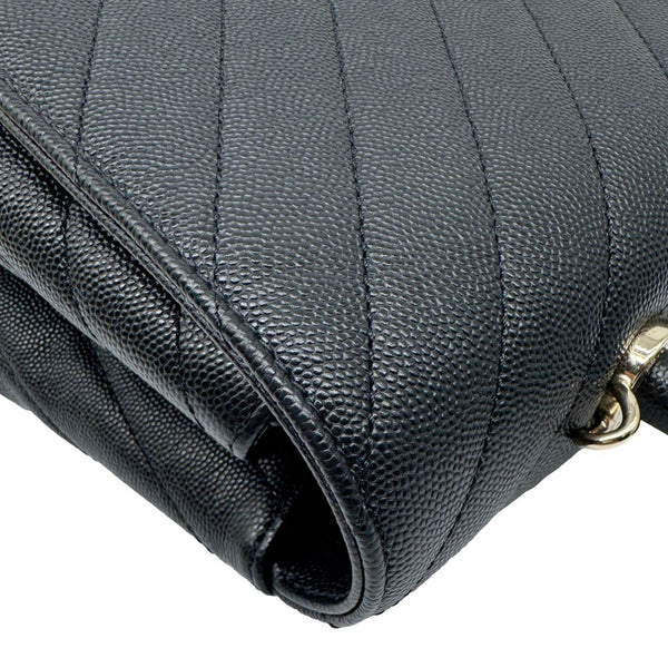 CHANEL Coco Handle Flap Medium Quilted Chevron Caviar Leather Crossbody Bag Black