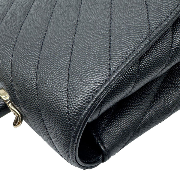 CHANEL Coco Handle Flap Medium Quilted Chevron Caviar Leather Crossbody Bag Black