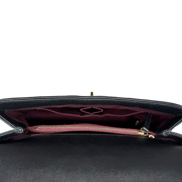 CHANEL Coco Handle Flap Medium Quilted Chevron Caviar Leather Crossbody Bag Black