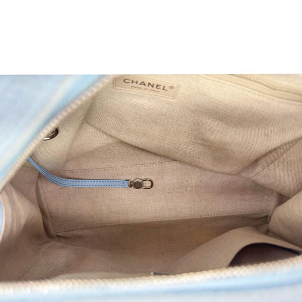 CHANEL Deauville Small Canvas Bowling Tote Bag Light Blue