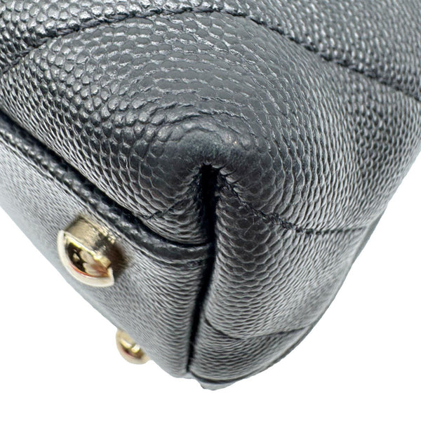 CHANEL Coco Handle Flap Medium Quilted Chevron Caviar Leather Crossbody Bag Black