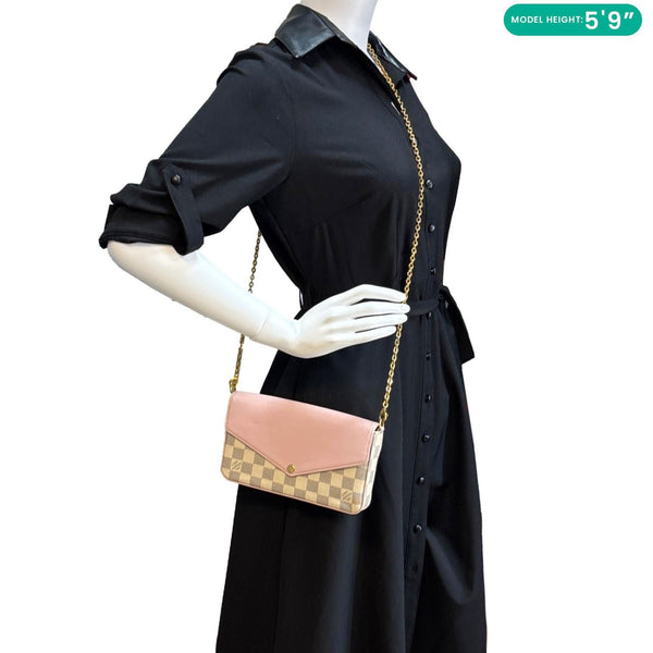 LOUIS VUITTON Felicie Pochette Damier Azur Crossbody Bag Rose Ballerine