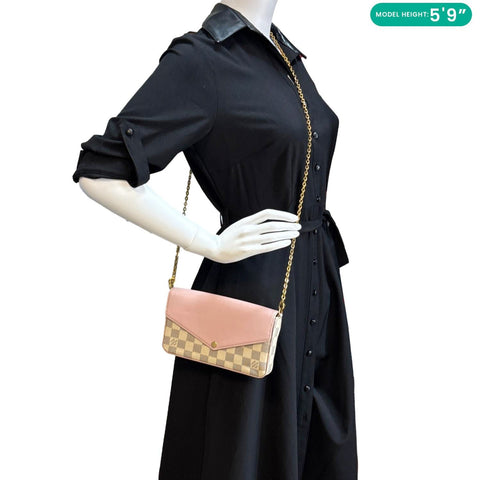 LOUIS VUITTON Felicie Pochette Damier Azur Crossbody Bag Rose Ballerine