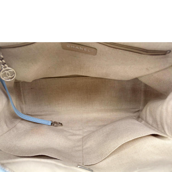 CHANEL Deauville Small Canvas Bowling Tote Bag Light Blue