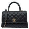 CHANEL Coco Flap Small Quilted Caviar Leather Handle Shoulder Bag Black