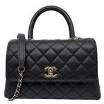 CHANEL Coco Flap Small Quilted Caviar Leather Handle Shoulder Bag Black