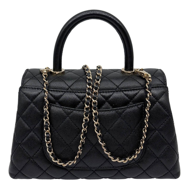 CHANEL Coco Flap Small Quilted Caviar Leather Handle Shoulder Bag Black