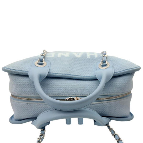 CHANEL Deauville Small Canvas Bowling Tote Bag Light Blue
