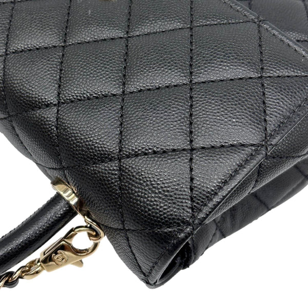 CHANEL Coco Flap Small Quilted Caviar Leather Handle Shoulder Bag Black