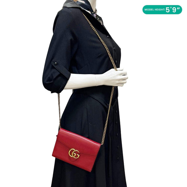 GUCCI GG Marmont Leather Crossbody Chain Wallet Red 401232