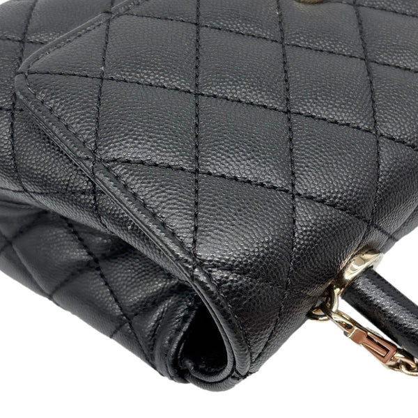 CHANEL Coco Flap Small Quilted Caviar Leather Handle Shoulder Bag Black