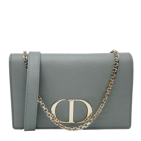 CHRISTIAN DIOR 30 Montaigne 2 in 1 Grained Calfskin Leather Pouch Dark Grey