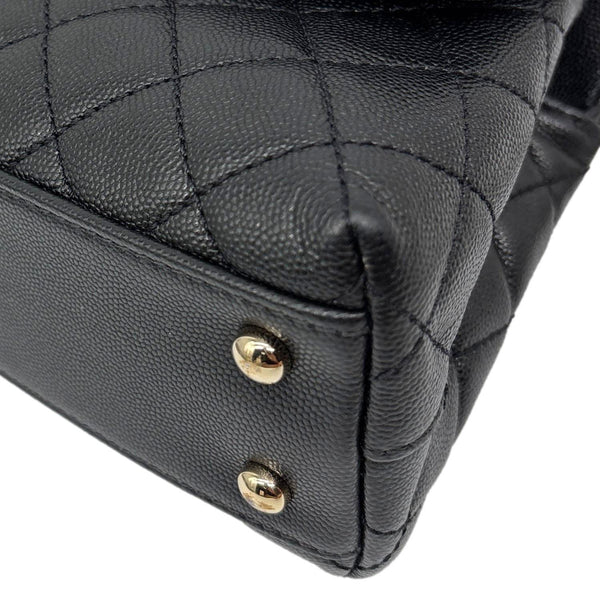 CHANEL Coco Flap Small Quilted Caviar Leather Handle Shoulder Bag Black