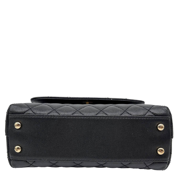 CHANEL Coco Flap Small Quilted Caviar Leather Handle Shoulder Bag Black