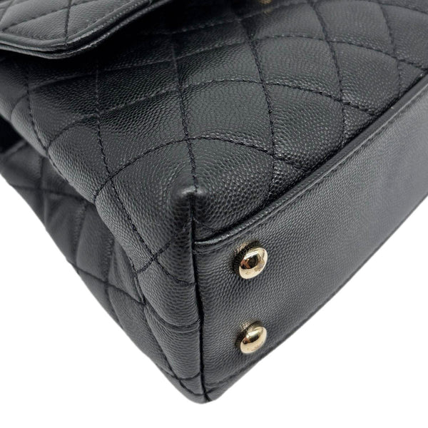 CHANEL Coco Flap Small Quilted Caviar Leather Handle Shoulder Bag Black