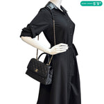 CHANEL Coco Flap Small Quilted Caviar Leather Handle Shoulder Bag Black
