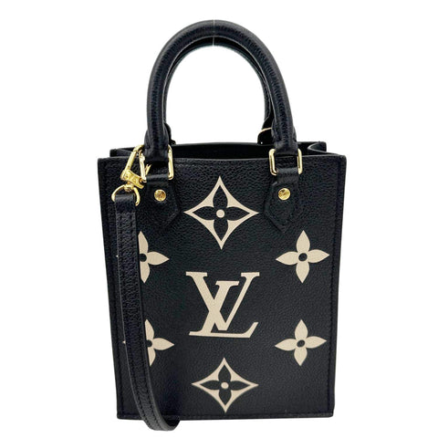 LOUIS VUITTON Petit Sac Plat Monogram Empreinte Leather Shoulder Bag Black