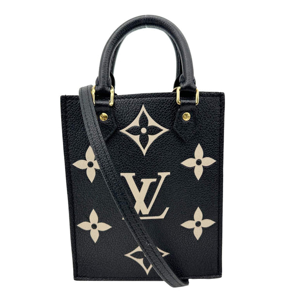 LOUIS VUITTON Petit Sac Plat Monogram Empreinte Leather Shoulder Bag Black